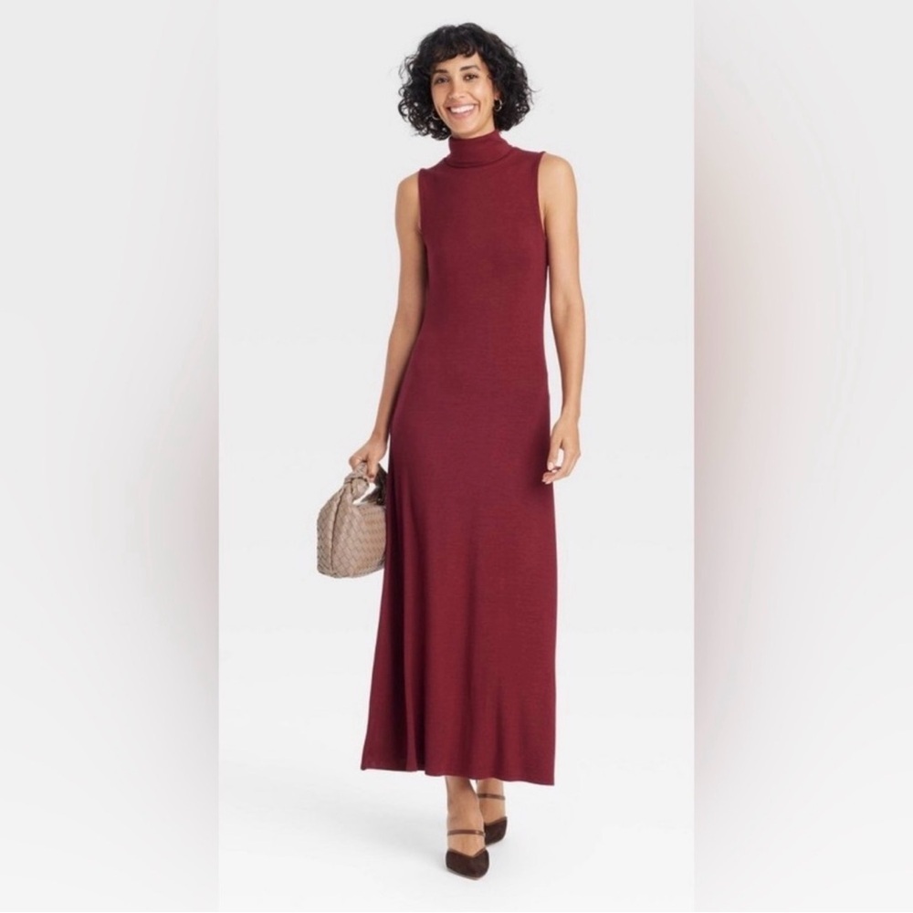 A New Day Burgundy Sleeveless Maxi Dress High Neck Size Large NWT